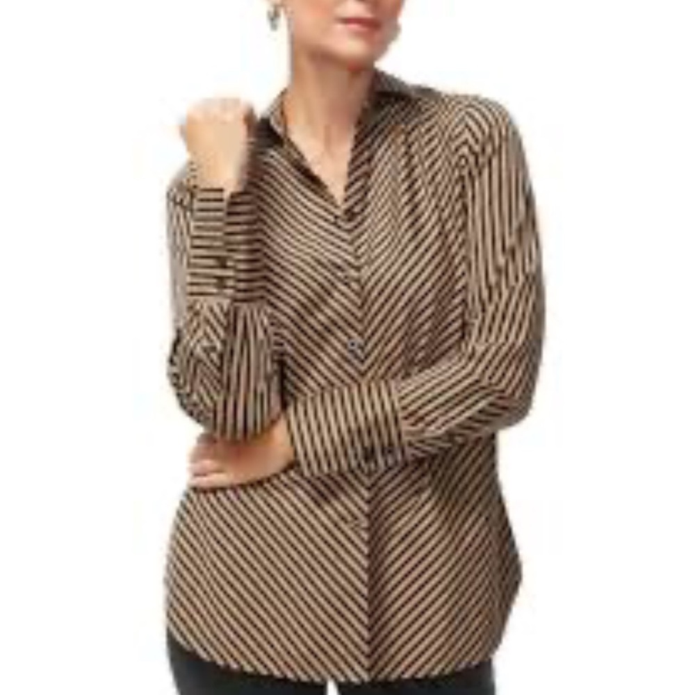 Chico's Striped Button Down Shirt - Black and Tan